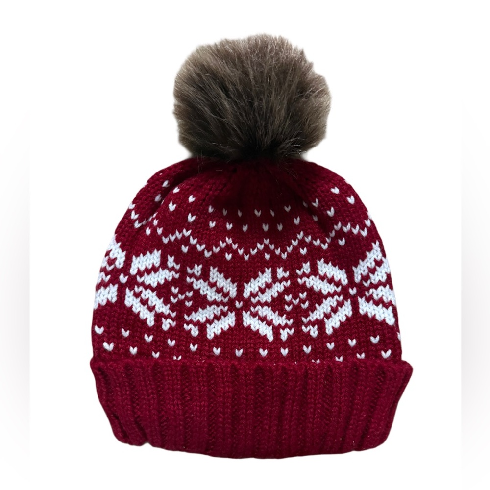 Festive Red and White Pom-Pom Beanie